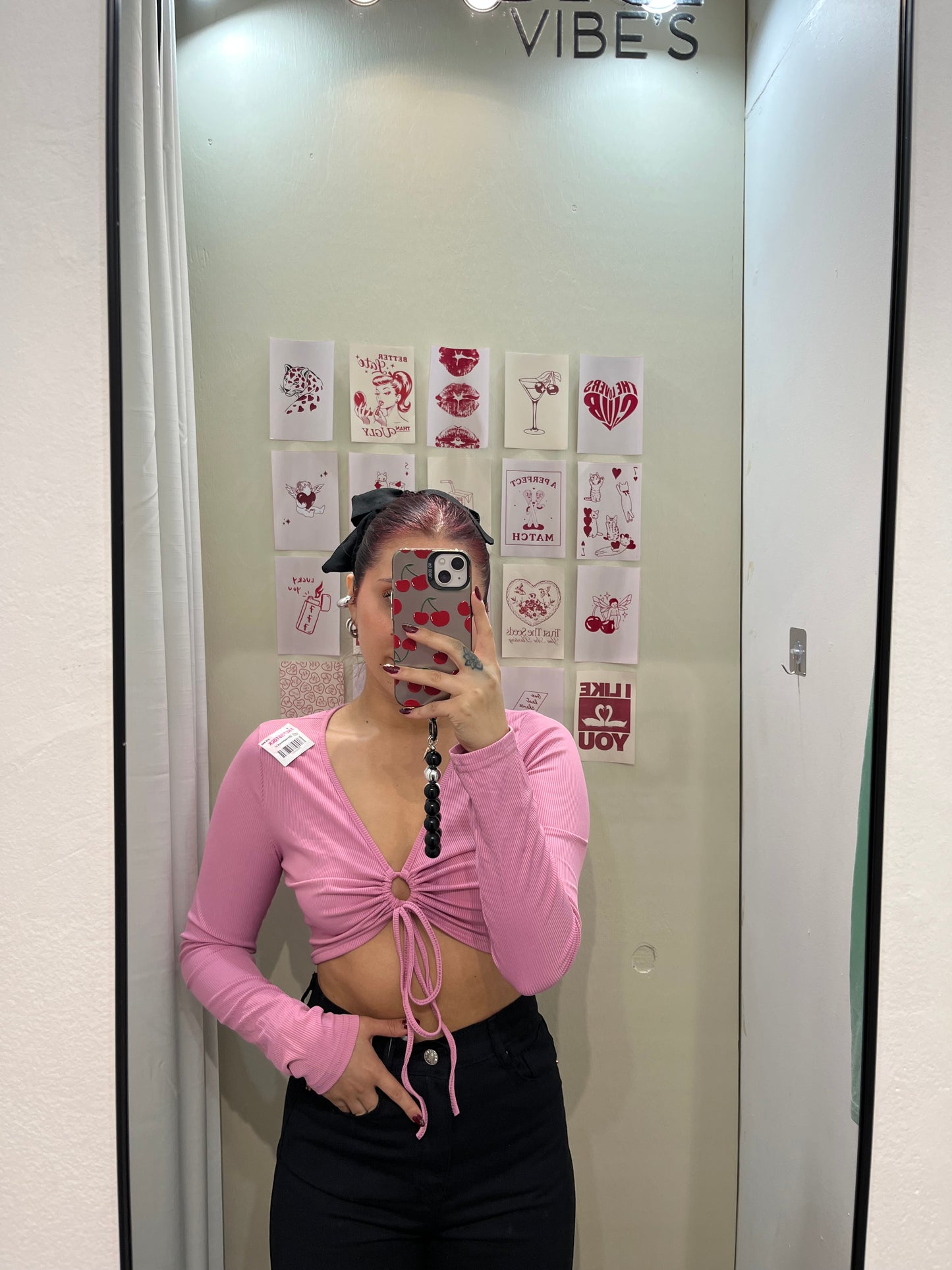 Top manga larga rosa