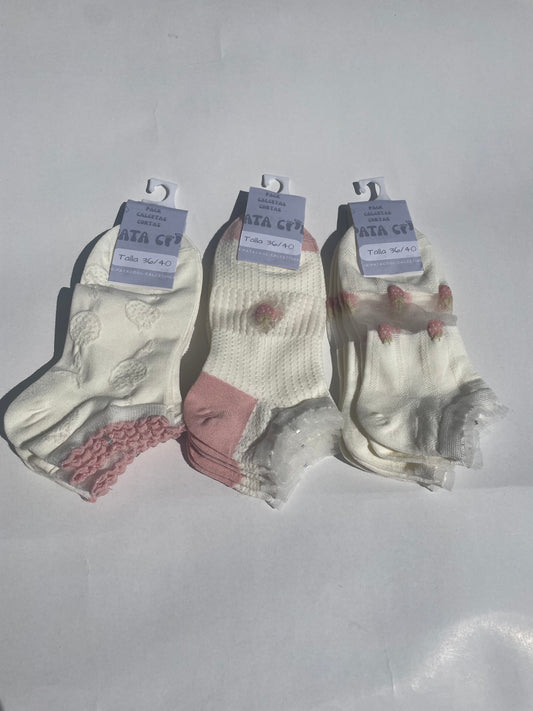 Pack 3 pares de Calceta diseño frutillas