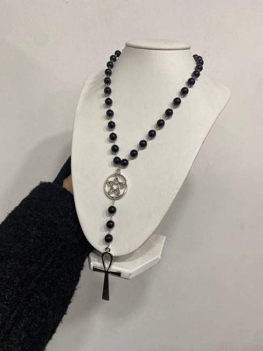 Collar largo mostacilla negra