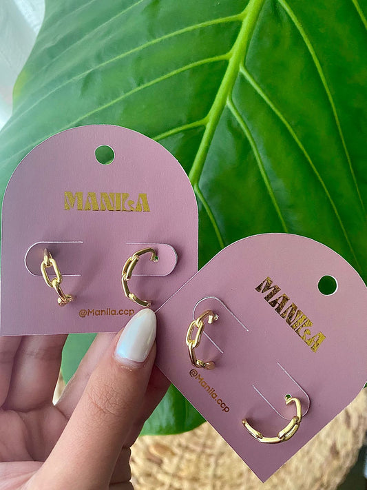Aros Semi Argolla con Cadena enchape oro